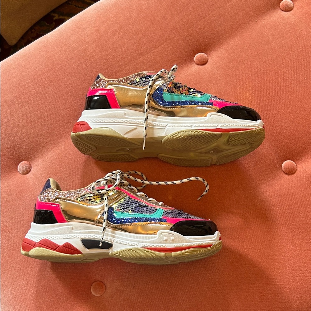 Multicolor Sequined Chunky Sneakers - Picture 2 of 7